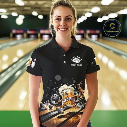 Personalized Beer Runner Funny Bowling Team Shirts For Women Bowling Polo & 1/4-Zip Jersey NYN2724