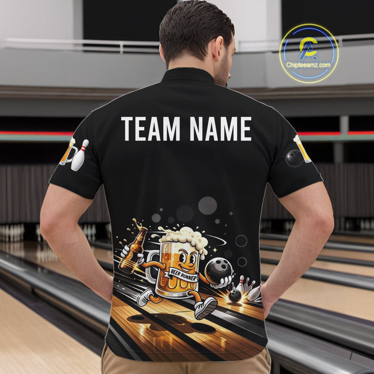 Personalized Beer Runner Funny Bowling Team Shirts For Men Bowling Polo & 1/4-Zip Jersey NYN2724