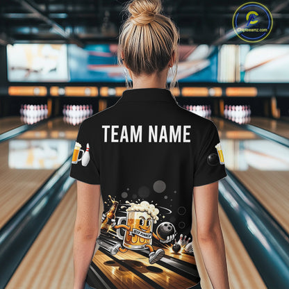 Personalized Beer Runner Funny Bowling Team Shirts For Women Bowling Polo & 1/4-Zip Jersey NYN2724