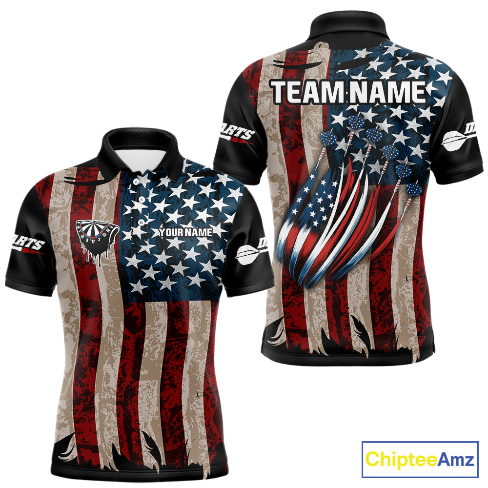 US Flag Dart Arrow & Dartboard Darts Polo Shirt For Men Custom Patriotic Dart Team Jerseys NYN2523