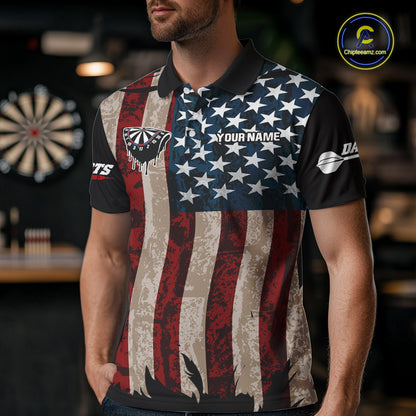 US Flag Dart Arrow & Dartboard Darts Polo Shirt For Men Custom Patriotic Dart Team Jerseys NYN2523
