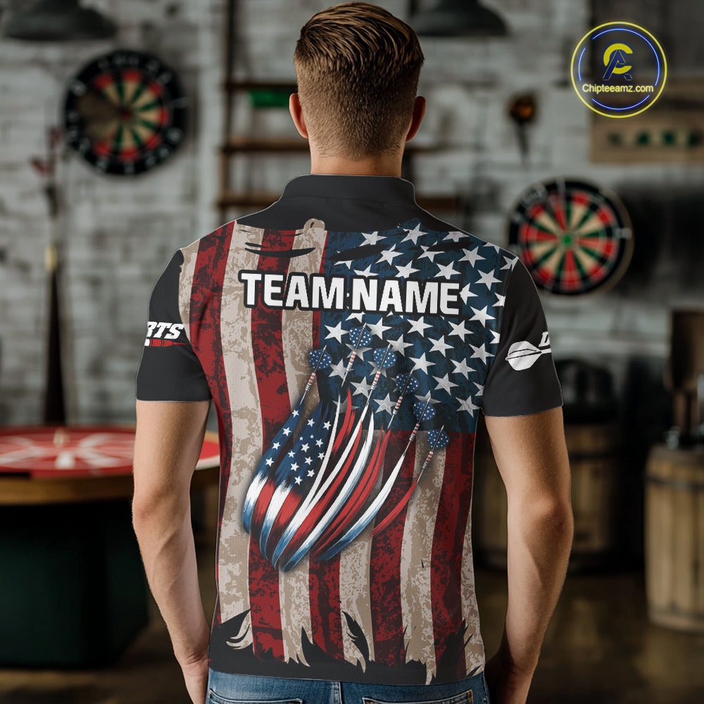 US Flag Dart Arrow & Dartboard Darts Polo Shirt For Men Custom Patriotic Dart Team Jerseys NYN2523
