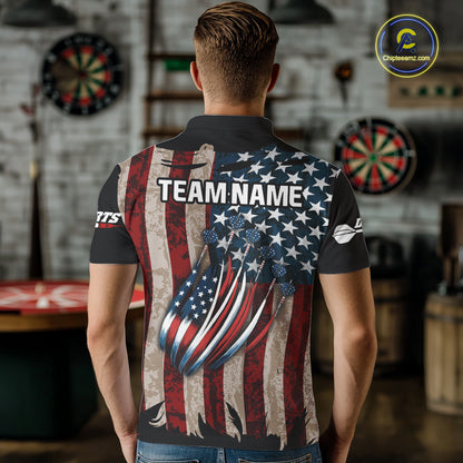 US Flag Dart Arrow & Dartboard Darts Polo Shirt For Men Custom Patriotic Dart Team Jerseys NYN2523