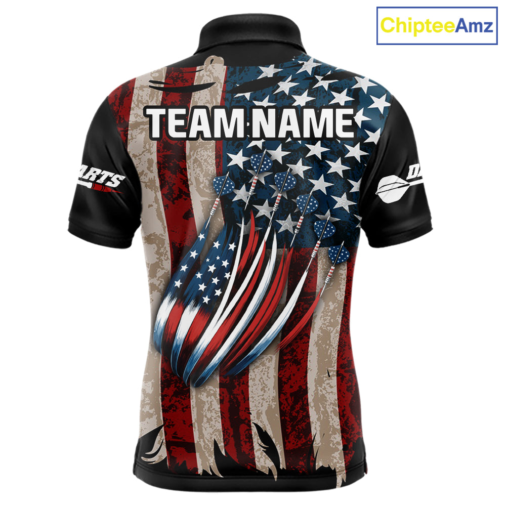 US Flag Dart Arrow & Dartboard Darts Polo Shirt For Men Custom Patriotic Dart Team Jerseys NYN2523