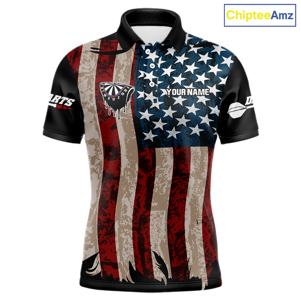 US Flag Dart Arrow & Dartboard Darts Polo Shirt For Men Custom Patriotic Dart Team Jerseys NYN2523