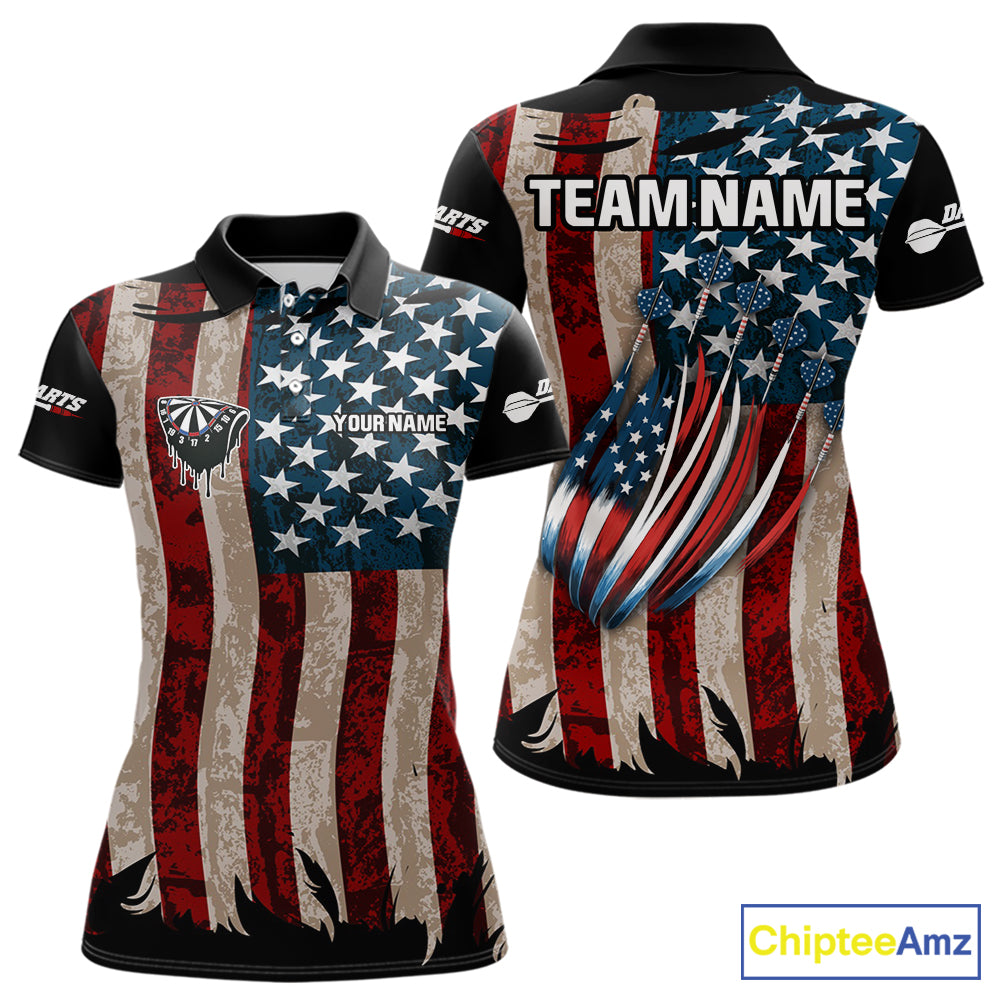 US Flag Dart Arrow & Dartboard Darts Polo Shirt For Women Custom Patriotic Dart Team Jerseys NYN2523