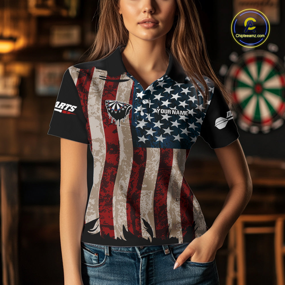 US Flag Dart Arrow & Dartboard Darts Polo Shirt For Women Custom Patriotic Dart Team Jerseys NYN2523