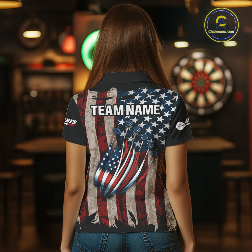 US Flag Dart Arrow & Dartboard Darts Polo Shirt For Women Custom Patriotic Dart Team Jerseys NYN2523