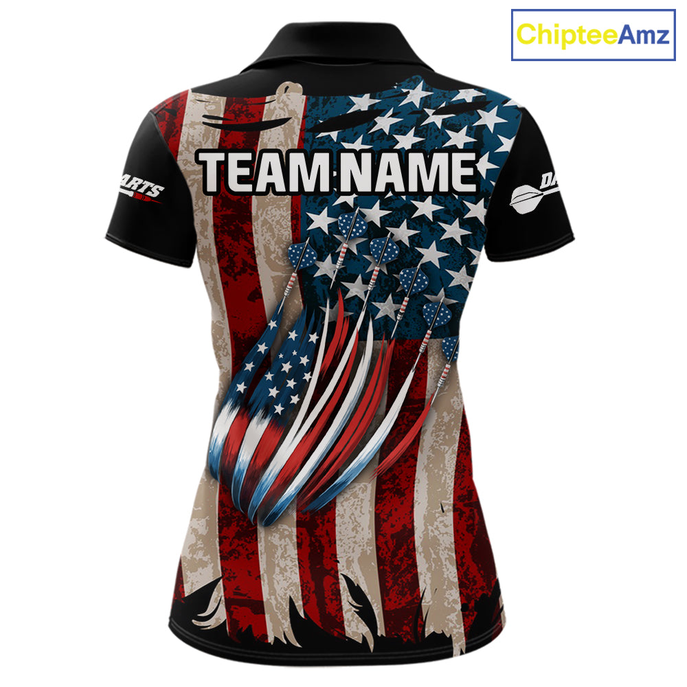 US Flag Dart Arrow & Dartboard Darts Polo Shirt For Women Custom Patriotic Dart Team Jerseys NYN2523