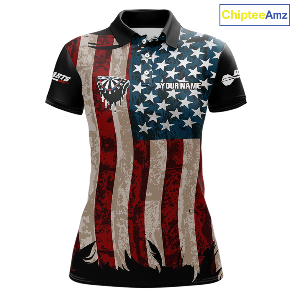 US Flag Dart Arrow & Dartboard Darts Polo Shirt For Women Custom Patriotic Dart Team Jerseys NYN2523