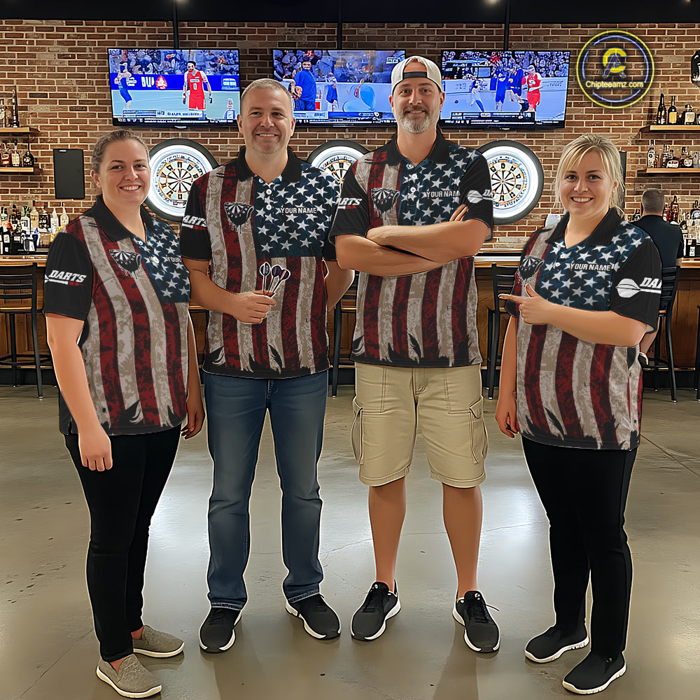 US Flag Dart Arrow & Dartboard Darts Quarter-zip Shirt For Men Custom Patriotic Dart Team Jerseys NYN2523