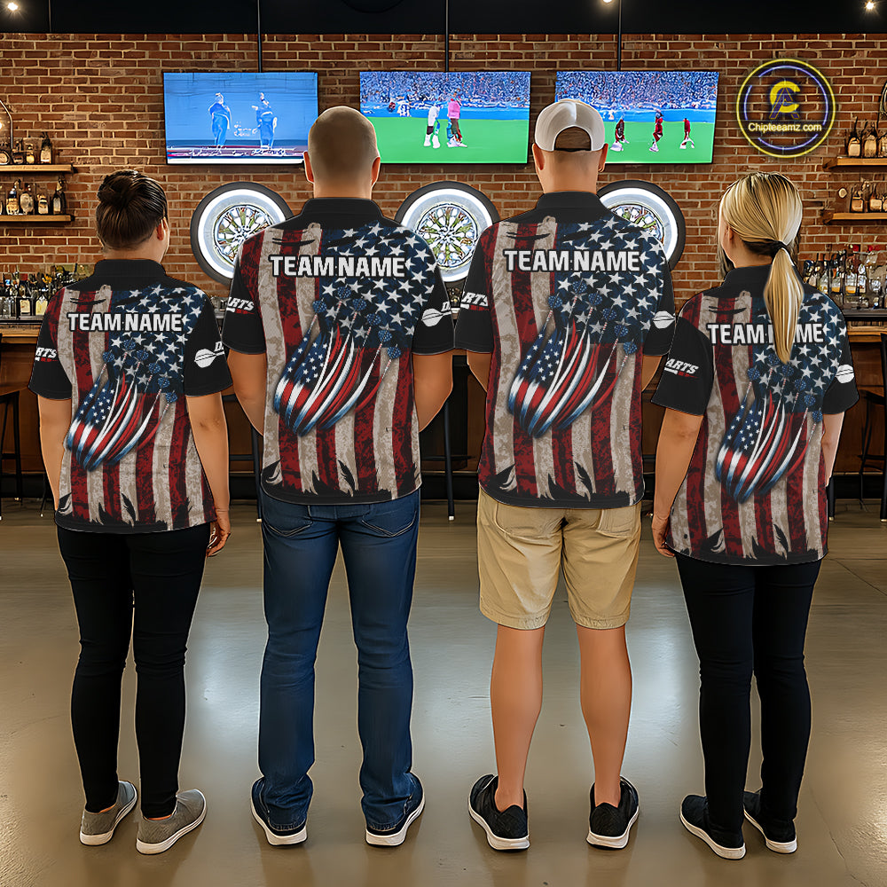 US Flag Dart Arrow & Dartboard Darts Quarter-zip Shirt For Men Custom Patriotic Dart Team Jerseys NYN2523