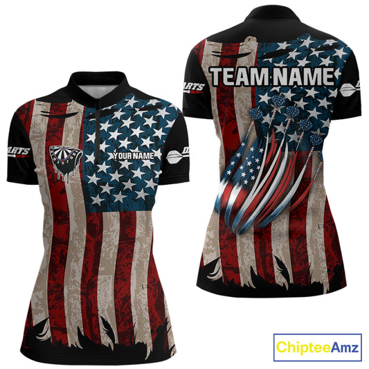 US Flag Dart Arrow & Dartboard Darts Quarter-Zip Shirt For Women Custom Patriotic Dart Team Jerseys NYN2523