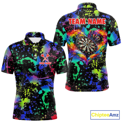 Heart Colorful Splatter Dartboard Men Darts Polo Shirt Custom Valentine Dart Couple Jerseys NYN2526