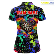 Load image into Gallery viewer, Heart Colorful Splatter Dartboard Women Darts Polo Shirt Custom Valentine Dart Couple Jerseys NYN2526