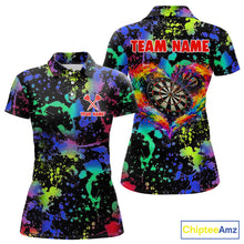 Load image into Gallery viewer, Heart Colorful Splatter Dartboard Women Darts Polo Shirt Custom Valentine Dart Couple Jerseys NYN2526