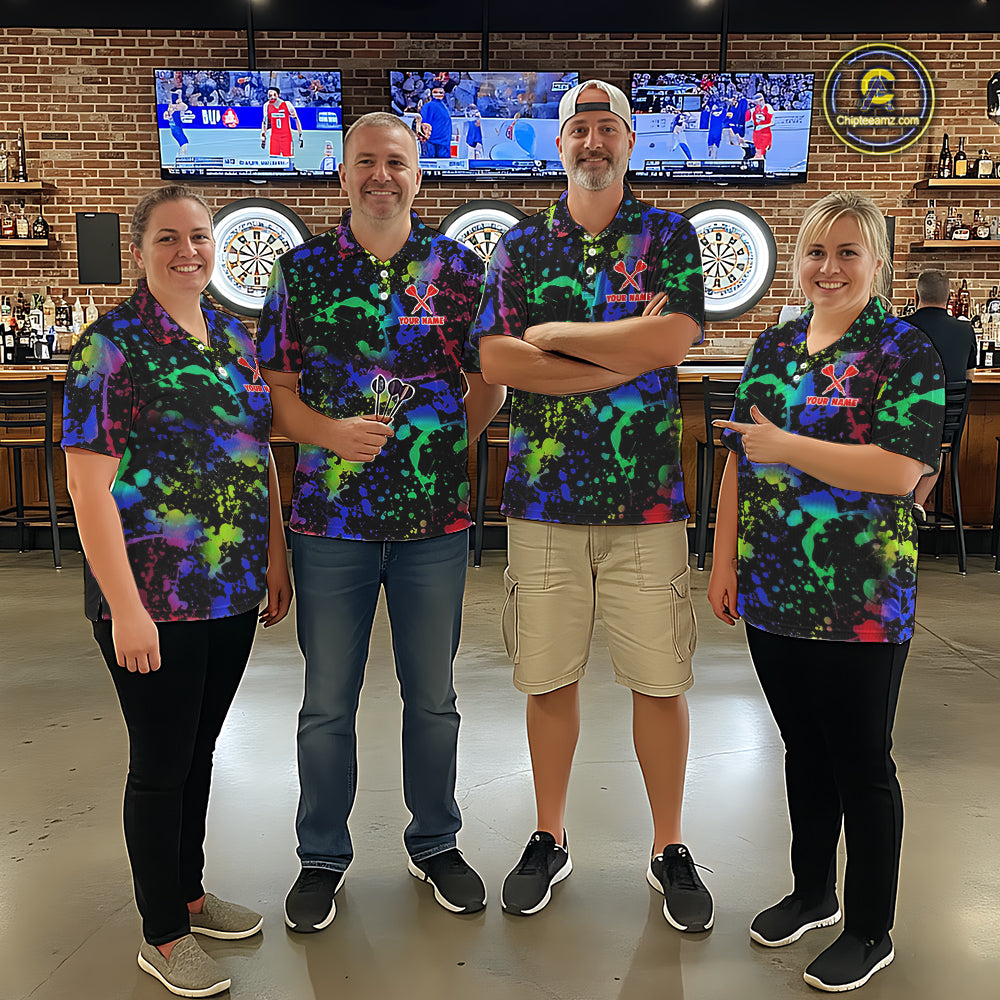 Heart Colorful Splatter Dartboard Women Darts Polo Shirt Custom Valentine Dart Couple Jerseys NYN2526
