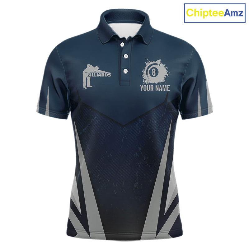 Personalized Dark Blue And Gray 8 Ball Billiard Pool Shirt For Men Custom Billiard Attire Team Jersey NYN3084