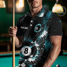 Load image into Gallery viewer, Black And Teal 8 Ball Pool Men Billiard Shirt Personalized Splatter Paint Billiard Jersey For Pooler NYN3088