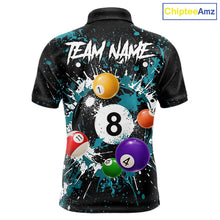 Load image into Gallery viewer, Black And Teal 8 Ball Pool Men Billiard Shirt Personalized Splatter Paint Billiard Jersey For Pooler NYN3088