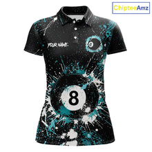 Load image into Gallery viewer, Black And Teal 8 Ball Pool Women Billiard Shirt Personalized Splatter Paint Billiard Jersey For Pooler NYN3088