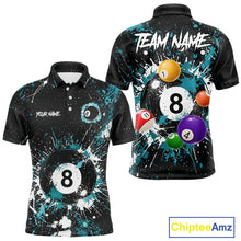Load image into Gallery viewer, Black And Teal 8 Ball Pool Men Billiard Shirt Personalized Splatter Paint Billiard Jersey For Pooler NYN3088