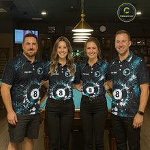 Load image into Gallery viewer, Black And Teal 8 Ball Pool Men Billiard Shirt Personalized Splatter Paint Billiard Jersey For Pooler NYN3088