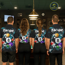 Load image into Gallery viewer, Black And Teal 8 Ball Pool Men Billiard Shirt Personalized Splatter Paint Billiard Jersey For Pooler NYN3088