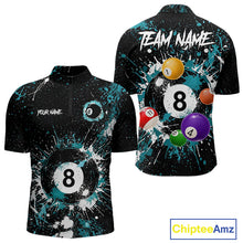 Load image into Gallery viewer, Black And Teal 8 Ball Pool Men Billiard Shirt Personalized Splatter Paint Billiard Jersey For Pooler NYN3088