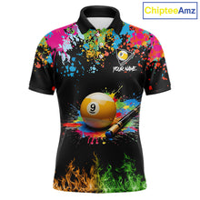 Load image into Gallery viewer, Colorful Paint &amp; Flame 9 Ball Billiard Shirt For Men Personalized Cue Billiard Team Shirt NYN3089