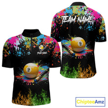 Load image into Gallery viewer, Colorful Paint &amp; Flame 9 Ball Billiard Shirt For Men Personalized Cue Billiard Team Shirt NYN3089