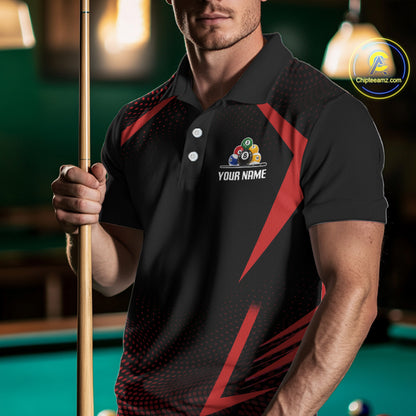Custom 8 Ball & 9 Ball Mens Billiard Shirt Personalized Thunder Red Billiard Pool Team Shirt NYN3090