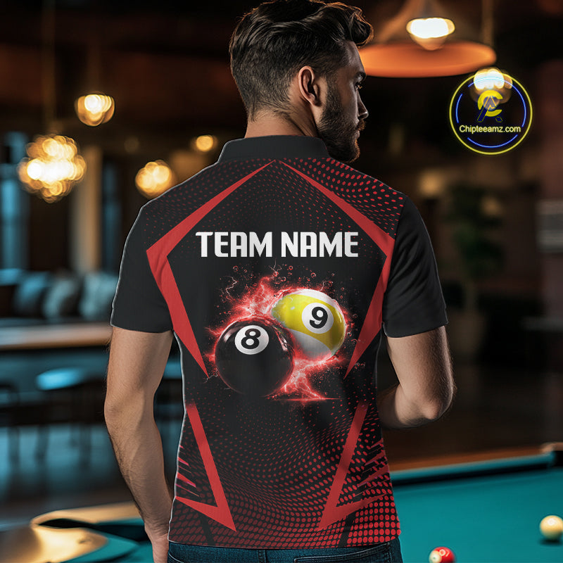 Custom 8 Ball & 9 Ball Mens Billiard Shirt Personalized Thunder Red Billiard Pool Team Shirt NYN3090