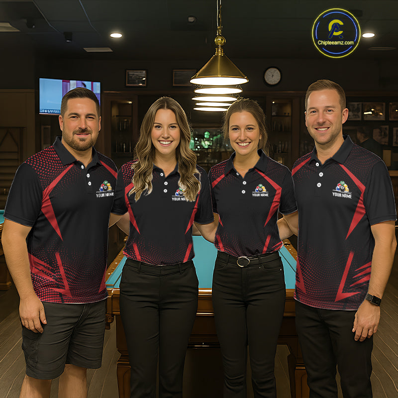 Custom 8 Ball & 9 Ball Mens Billiard Shirt Personalized Thunder Red Billiard Pool Team Shirt NYN3090