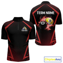 Load image into Gallery viewer, Custom 8 Ball &amp; 9 Ball Mens Billiard Shirt Personalized Thunder Red Billiard Pool Team Shirt NYN3090