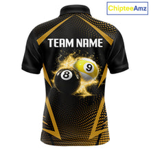 Load image into Gallery viewer, Custom 8 Ball &amp; 9 Ball Mens Billiard Shirt Personalized Thunder Yellow Billiard Pool Team Shirt NYN3091