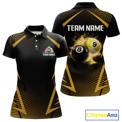 Custom 8 Ball & 9 Ball Women Billiard Shirt Personalized Thunder Yellow Billiard Pool Team Shirt NYN3091