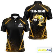 Load image into Gallery viewer, Custom 8 Ball &amp; 9 Ball Mens Billiard Shirt Personalized Thunder Yellow Billiard Pool Team Shirt NYN3091
