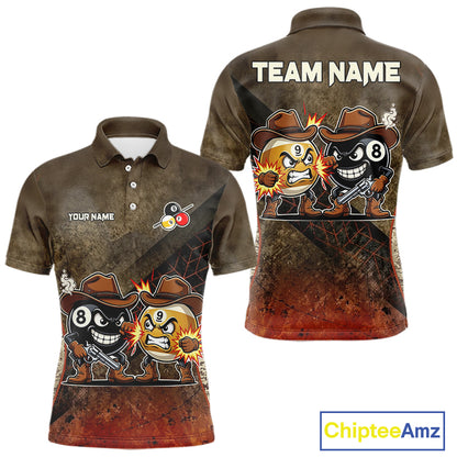 Funny Couple 8 Ball & 9 Ball Cowboys Billiard Shirt For Men Custom Brown Camo Billiard Pool Team Shirt NYN3092