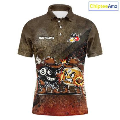Funny Couple 8 Ball & 9 Ball Cowboys Billiard Shirt For Men Custom Brown Camo Billiard Pool Team Shirt NYN3092