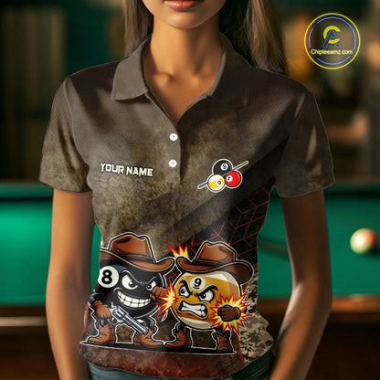 Funny Couple 8 Ball & 9 Ball Cowboys Billiard Shirt For Women Custom Brown Camo Billiard Pool Team Shirt NYN3092