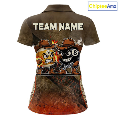 Funny Couple 8 Ball & 9 Ball Cowboys Billiard Shirt For Women Custom Brown Camo Billiard Pool Team Shirt NYN3092