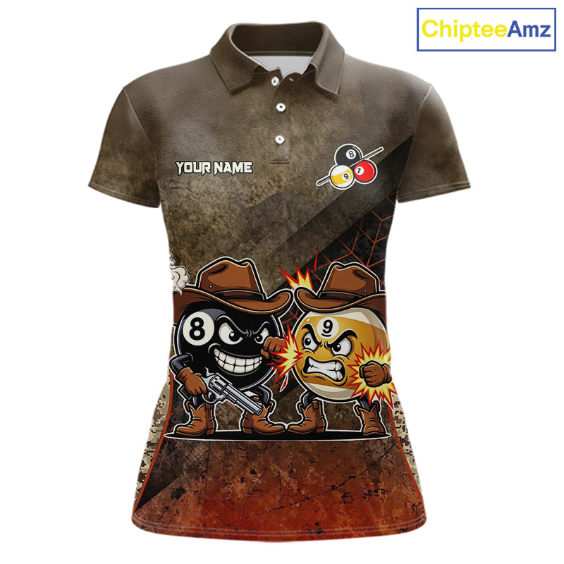 Funny Couple 8 Ball & 9 Ball Cowboys Billiard Shirt For Women Custom Brown Camo Billiard Pool Team Shirt NYN3092