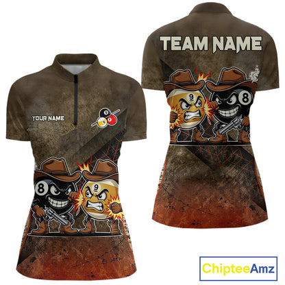 Funny Couple 8 Ball & 9 Ball Cowboys Billiard Shirt For Women Custom Brown Camo Billiard Pool Team Shirt NYN3092