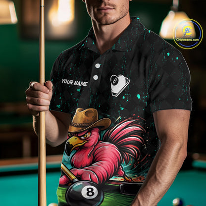 Funny Flamingo Play 8 Ball Pool Billiard Shirt For Men Custom Teal Splatter Billiard Pool Team Shirt NYN3093