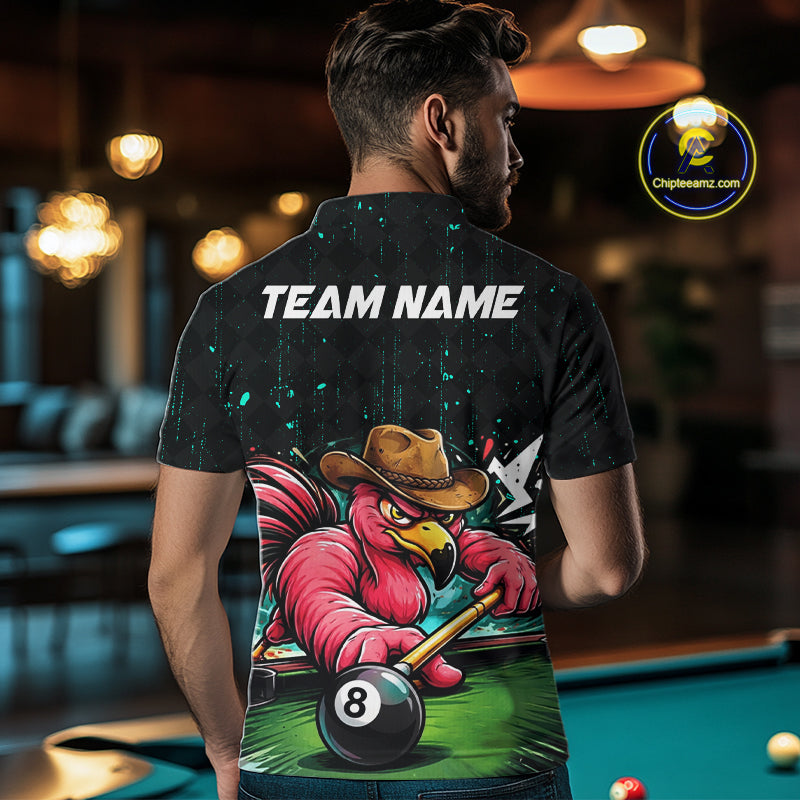 Funny Flamingo Play 8 Ball Pool Billiard Shirt For Men Custom Teal Splatter Billiard Pool Team Shirt NYN3093
