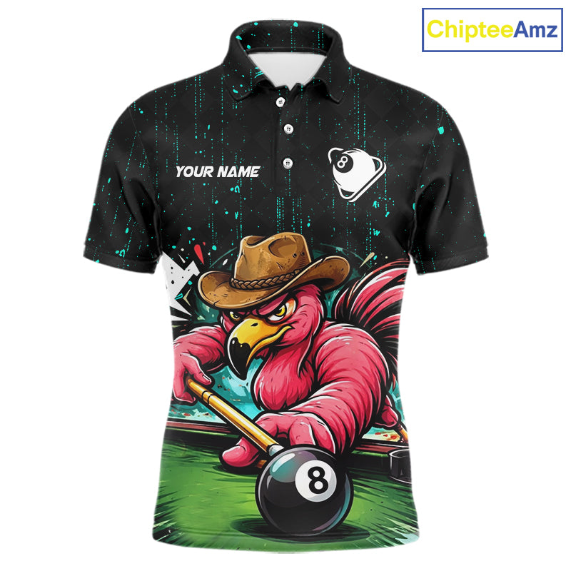 Funny Flamingo Play 8 Ball Pool Billiard Shirt For Men Custom Teal Splatter Billiard Pool Team Shirt NYN3093