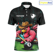 Load image into Gallery viewer, Funny Flamingo Play 8 Ball Pool Billiard Shirt For Men Custom Teal Splatter Billiard Pool Team Shirt NYN3093