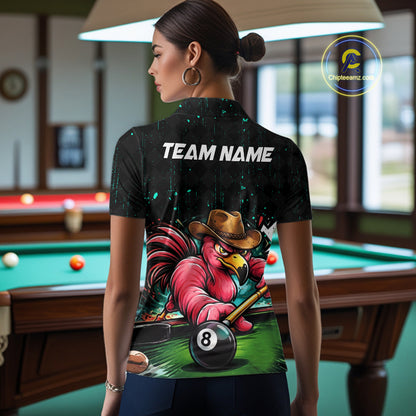 Funny Flamingo Play 8 Ball Pool Billiard Shirt For Women Custom Teal Splatter Billiard Pool Team Shirt NYN3093