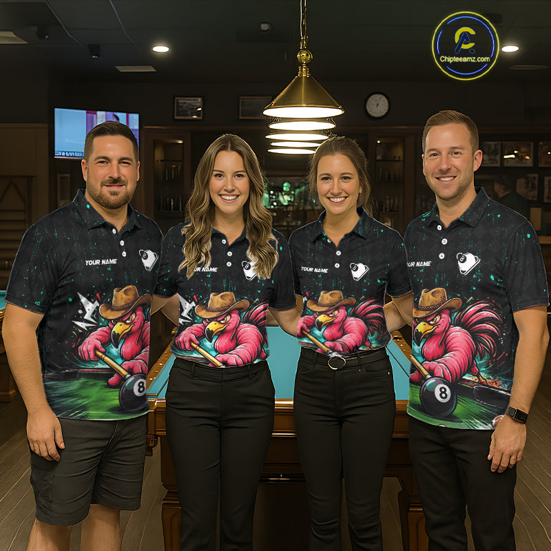 Funny Flamingo Play 8 Ball Pool Billiard Shirt For Men Custom Teal Splatter Billiard Pool Team Shirt NYN3093